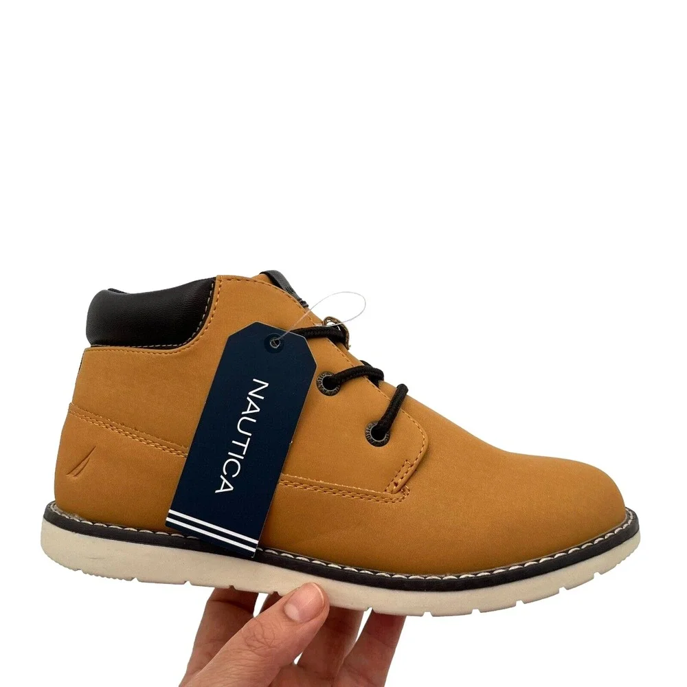 Nautica Youth Boys Chukka Casual Ankle‎ Boots Size 4 Brown Tan Vegan Leather